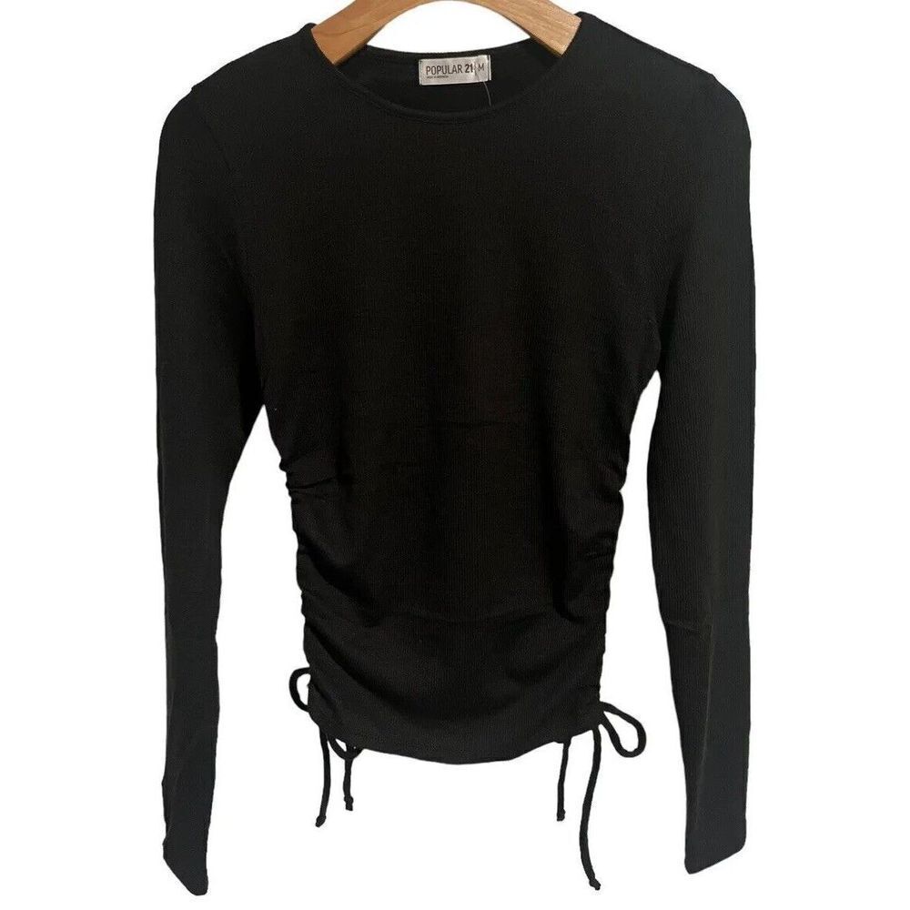 Popular 21 Black Ribbed Knit Rouched Top XL